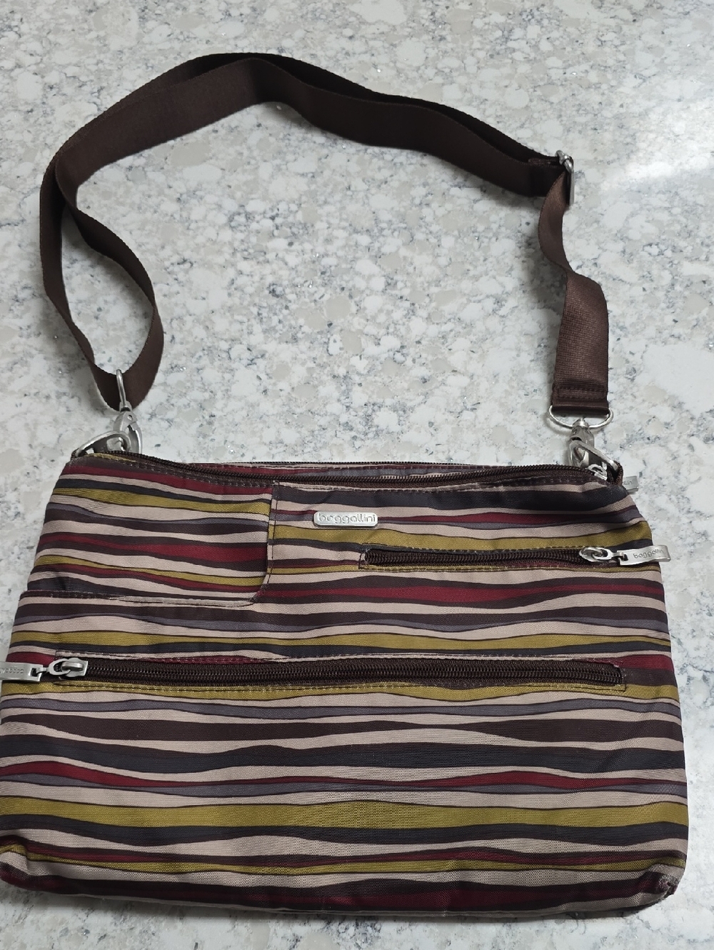 Baggallini Brown Multi-Stripe Crossbody  Tablet Bag!